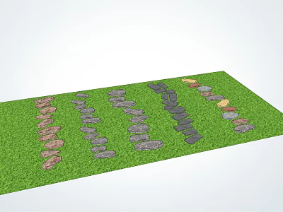 Stepping Stones on Green Grass with Various Colored Stones and Patterns 3d model
