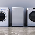 Three Modern White Washing Machines With Sleek Design And Digital Control Panels