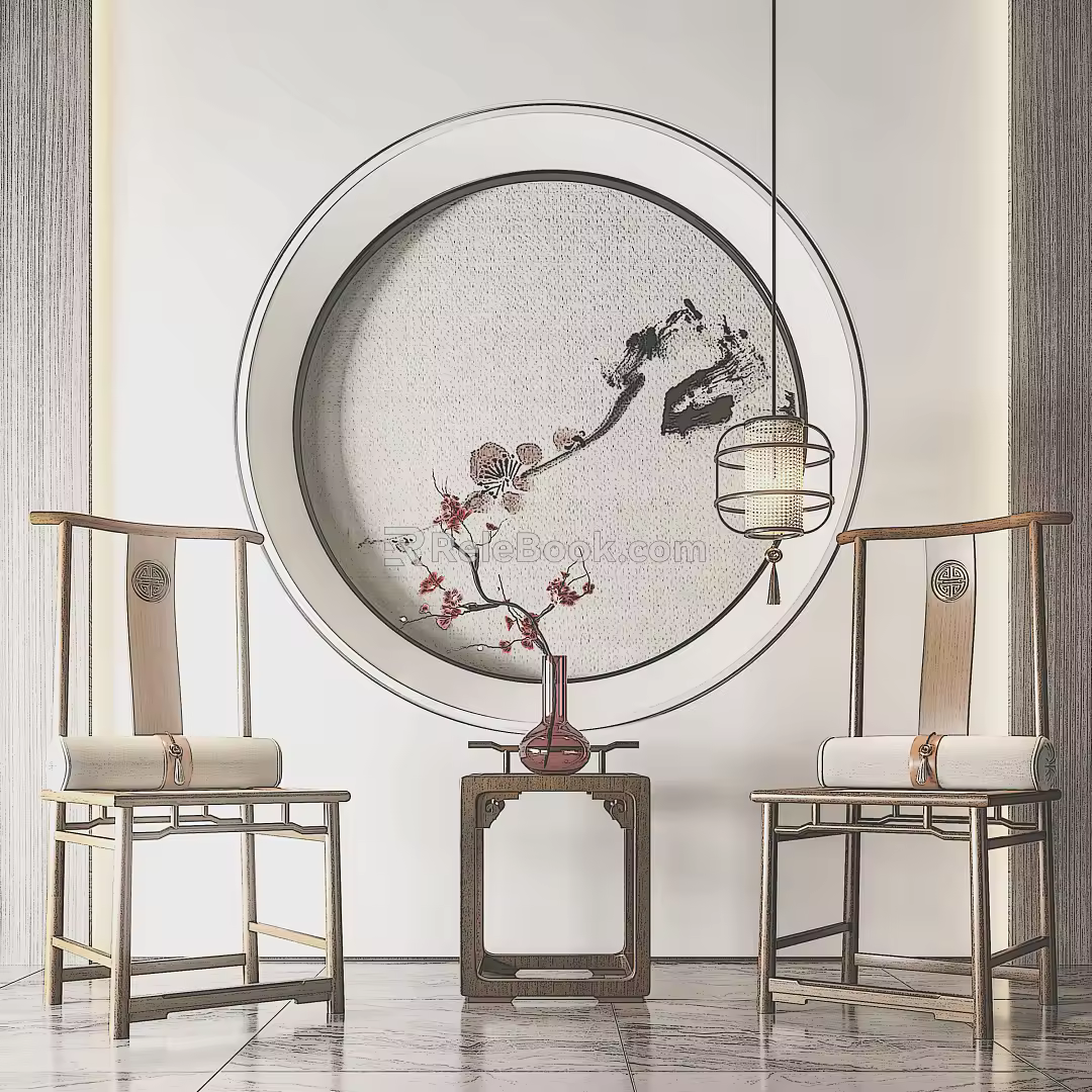 New Chinese Style Casual Table and Chair Combination Single Chair Side Combination 3d model