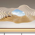 Modern Ceiling Design With Wavy Lines And Embedded Sky Mirror Panel Featuring Warm Lighting 3d model