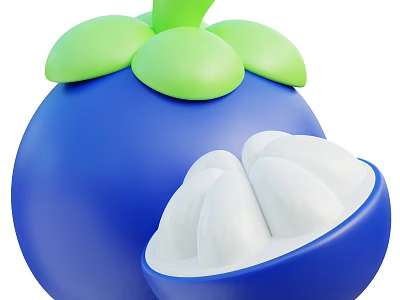 Fresh Ripe Blue Mangosteen Fruit With Green Leaves And White Pulp 3d model