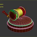 Red Wooden Mallet As Weapon With Golden Decoration On Red Base And Gray Background