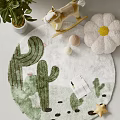 Round Rug With Cactus Design In Kids Room Featuring Rocking Horse Plush Toy And Notebook