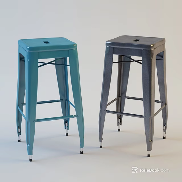 Blue And Gray Metal Bar Stools With Crossed Legs And Non Slip Feet 3d model 