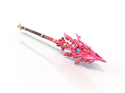 Decorative Pink Long Handle Household Item with Flame Shaped Design Golden Accents and Blue Gemstones 3d model