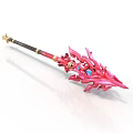 Decorative Pink Long Handle Household Item with Flame Shaped Design Golden Accents and Blue Gemstones