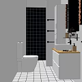Contemporary Bathroom Vanity Featuring White Sink Wooden Top Black Tile Backdrop And Mirror