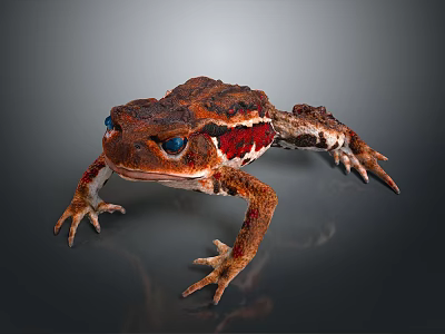 Colorful Reptile With Brown Red Spots Blue Eyes And Rough Skin On Smooth Surface 3d model