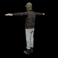 Game Movie Character In Cap Brown Jacket Red Shirt Light Pants Black Boots Arms Outstretched