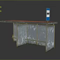 Blue Refrigerator Freezer on Old Metal Workbench with Red Countertop White Logo and Peeling Paint