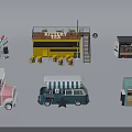 Various Types Of Colorful Food Trucks With Seating Areas And Service Windows Designs