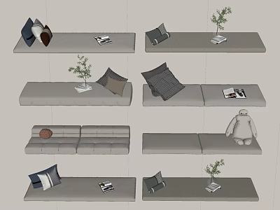 Household Living Room Essentials With Sofas Pillows Plants Books And Decorative Ball 3d model