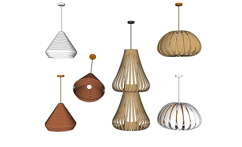 New Chinese Chandelier Bamboo Chandelier Combination 3d model