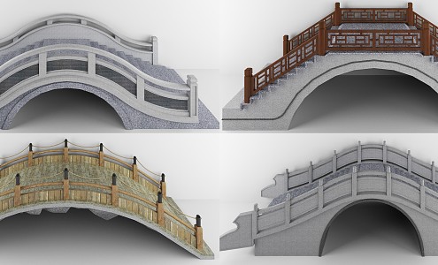 Chinese-style bridge arch bridge combination 3d model