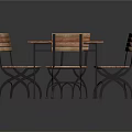 Modern Outdoor Table With Square Tile Top And Four Wooden Striped Chairs For Patio