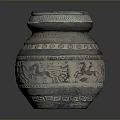 Artistic Hand Carved Pottery Jar Sculpture With Decorative Patterns And Animal Motifs