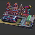 Colorful Cartoon City Scene With Buildings Cars And Playful Elements
