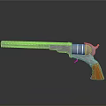 Silver Revolver With Long Barrel Orange Grip And Reflection On Dark Surface