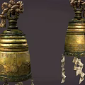 Traditional Hanging Ornaments Featuring Red Decorated Handles Golden Bell Body And Tassel Pendants