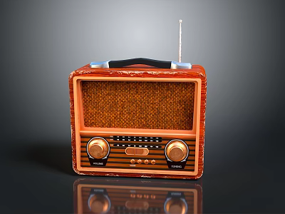 Vintage Radio With Orange Brown Exterior Knobs Antenna And Handle For Home 3d model