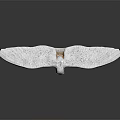 Snowy Owl With Spread White Wings Brown Body Yellow Eyes And Talons On Reflective Surface