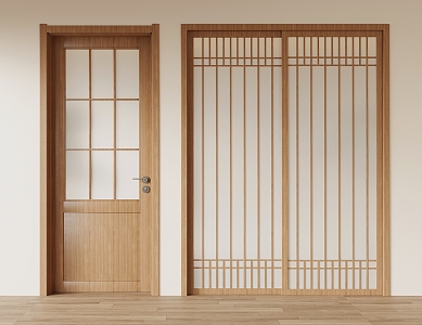 Japanese style sliding door wooden sliding door single open glass door 3d model