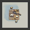Fresh Frosted Bread Loaf With Sliced Citrus Fruits Small Pastries And Knife On Wooden Board