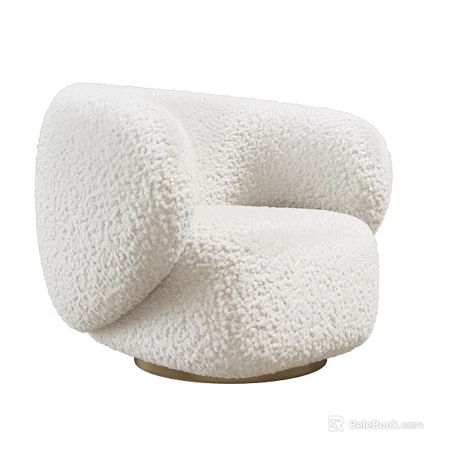White Fluffy Single Sofa with Rounded Arms Metallic Base and Modern Cozy Design 3d model 
