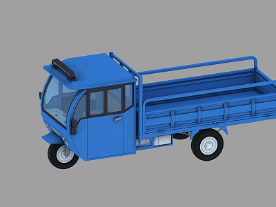 Blue Three Wheel Cargo Truck With Cab And Open Truck Bed 3d model
