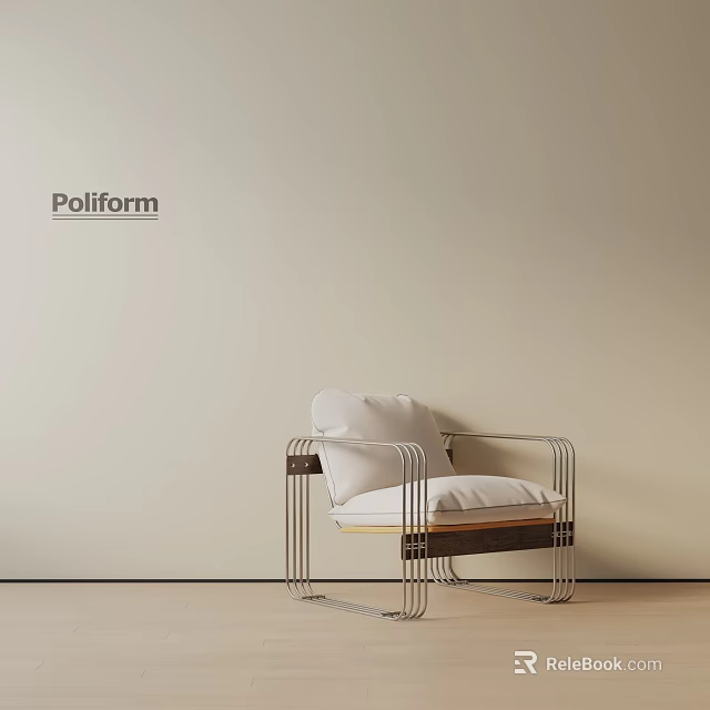 Poliform Modern Leisure Chair With Metal Frame Wooden Seat And White Cushion Design 3d model 