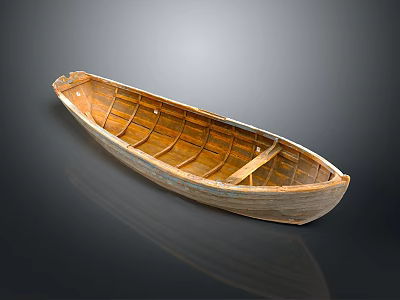 Vintage Wooden Boat Featuring Classic Ribbed Structure And Natural Wood Grain Surface 3d model