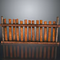 Wood And Stone Fence Structure Featuring Brown Wooden Slats And Horizontal Support Rails