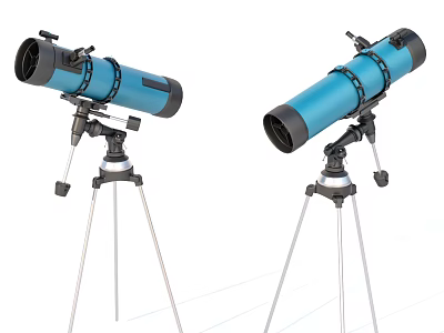 Blue Telescopes Mounted On Tripod Stands For Outdoor Astronomical Observation 3d model