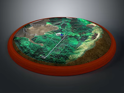 Detailed Circular Terrain Model with Green Surface Orange Frame and White Pathways 3d model