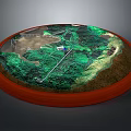 Detailed Circular Terrain Model with Green Surface Orange Frame and White Pathways