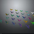 Multiple Colorful Birds Flying Against Black Background With Dynamic Postures