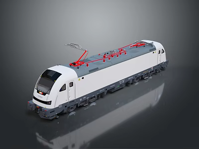 Modern Electric Train With White Body Red Pantograph Streamlined Design And Multiple Carriages 3d model