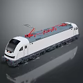 Modern Electric Train With White Body Red Pantograph Streamlined Design And Multiple Carriages