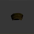 Vintage Military Hat With Brown Worn Fabric Green Strap And Gold Badge