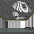 Modern Sales Office Architectural Design With Curved White Structure Glass Facade And Water Feature