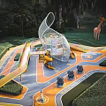 Vibrant Safe Children's Playground Area With Slide Climbing Frames And Green Surroundings