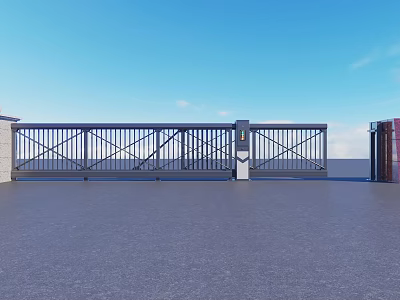 Modern Entrance Gate With Metal Grille Design And Sliding Structure Under Blue Sky 3d model
