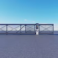 Modern Entrance Gate With Metal Grille Design And Sliding Structure Under Blue Sky