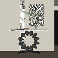 Modern Console Table With Marble Top Black Spiral Base And Abstract Wall Art 3d model