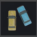 Two Blue and Yellow Vintage Cars with Classic Design and Retro Look