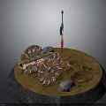 Vintage Military Cannon Scene With Wooden Wheels Flag Stones And Footprints
