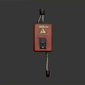Red Electrical Control Unit With Danger Warning Sign Button And Connected Wires