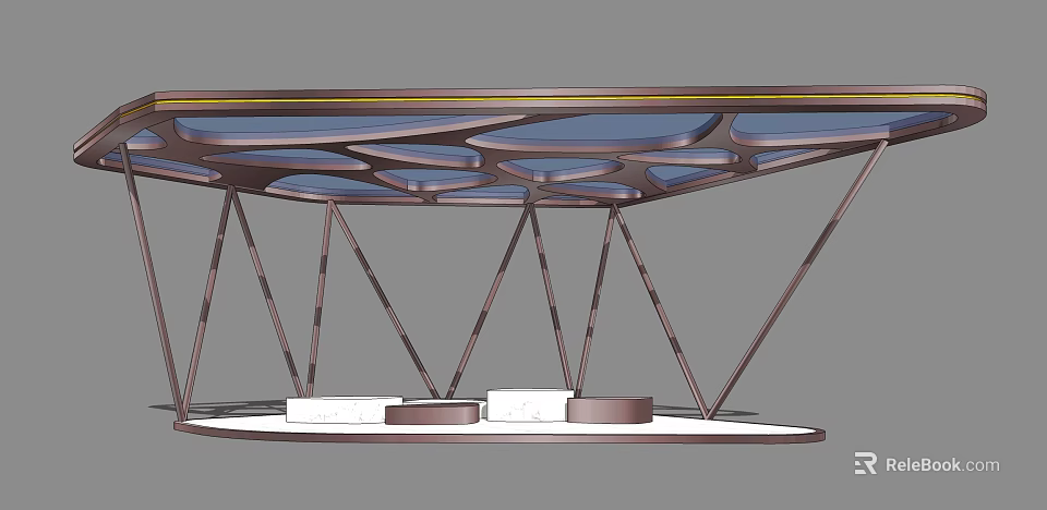 Modern Geometric Metal Frame Pergola With Transparent Roof And Seating Space 3d model 