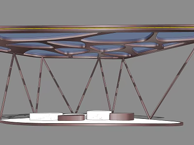 Modern Geometric Metal Frame Pergola With Transparent Roof And Seating Space 3d model