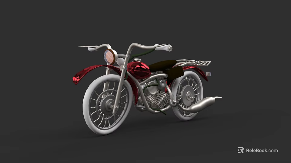 Vintage Red and Black Motorcycle with Metallic Parts White Rims and Round Headlight 3d model 